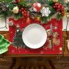 Artoid Mode Snowman Tree Gingerbread Wood Christmas Placemats Set of 4, 12×18 Inch Seasonal Winter Holiday Table Mats for Party Kitchen Dining Decoration(Red)