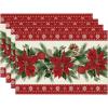 Artoid Mode Poinsettia Pine Cone Christmas Placemats Set of 4, 12×18 Inch Seasonal Winter Holiday Table Mats for Party Dining Decoration(Red)