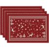 Artoid Mode Reindeer Snowflakes Winter Placemats Set of 4, 12×18 Inch Seasonal Red Fair Isle Table Mats for Party Kitchen Dining Decoration(Red)
