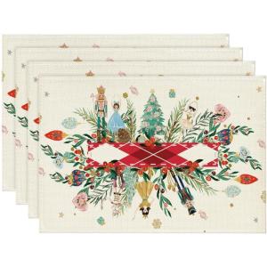 Artoid Mode Red Nutcracker Floral Holly Christmas Placemats Set of 4, 12×18 Inch Seasonal Winter Table Mats for Party Kitchen Dining Decoration(Multicolor)