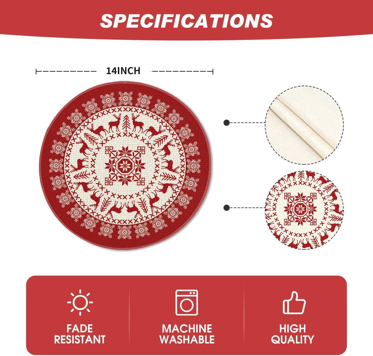 image:imageArtoid Mode Fair Isle Pattern Deers Winter Placemats Set of 4 12x18 Inch Christmas Table Mats for Table Runner Party Kitchen Dining DecorationRedBeige