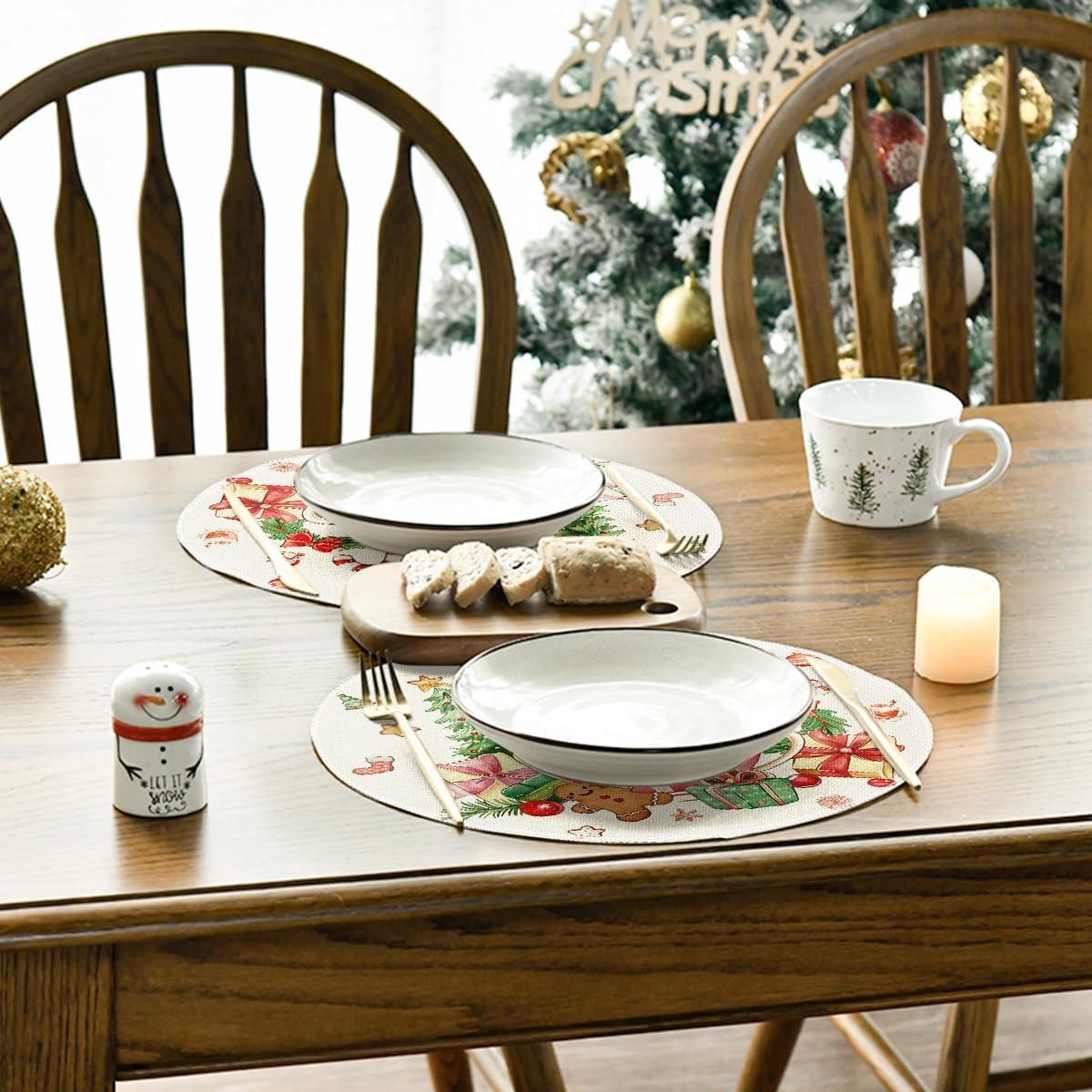 image:imageArtoid Mode Gingerbread Gifts Round Winter Placemats Set of 4 14 Inch Christmas Place Mats for Gift Party Table Dining Decoration