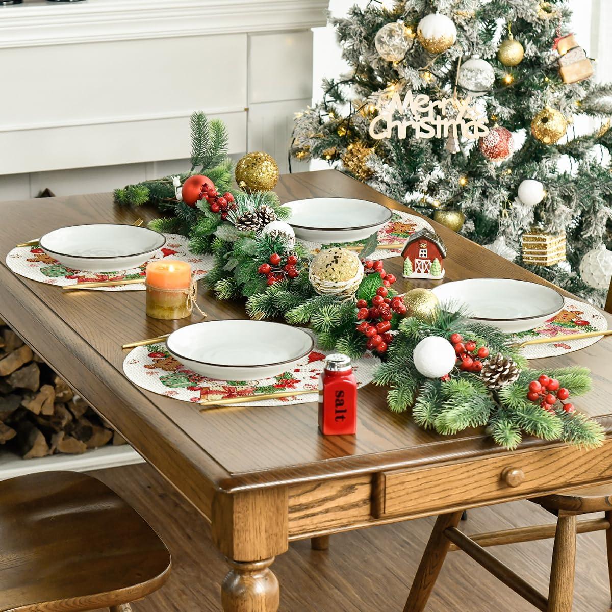 image:imageArtoid Mode Gingerbread Gifts Round Winter Placemats Set of 4 14 Inch Christmas Place Mats for Gift Party Table Dining Decoration
