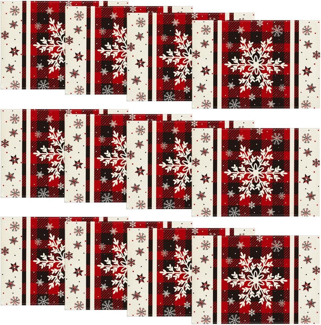 image:imageArtoid Mode Gray Buffalo Plaid Snowflakes Winter Placemats Set of 4 12x18 Inch Christmas Table Mats for Party Kitchen Dining DecorationRed