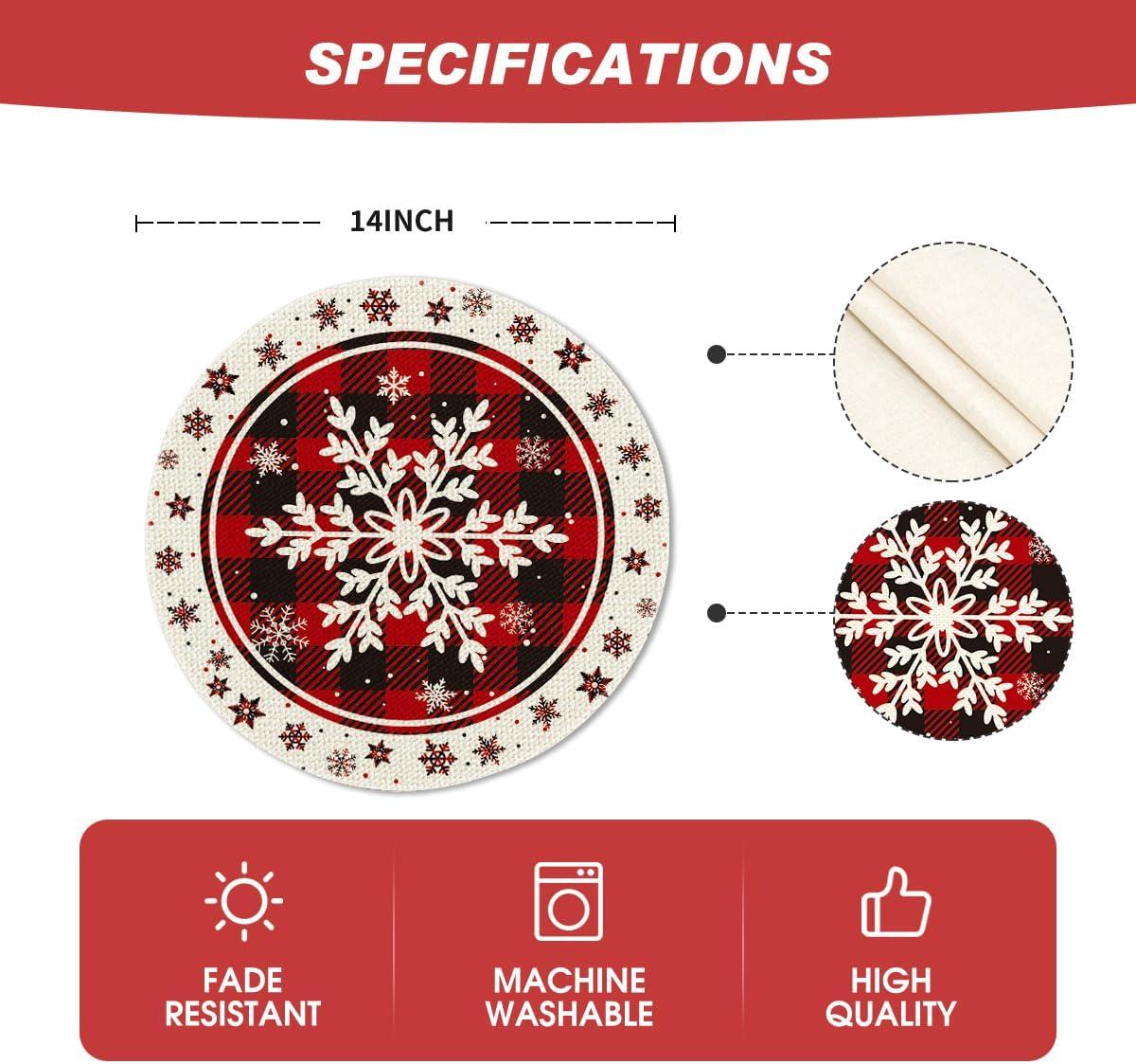 image:imageArtoid Mode Gray Buffalo Plaid Snowflakes Winter Placemats Set of 4 12x18 Inch Christmas Table Mats for Party Kitchen Dining DecorationRed