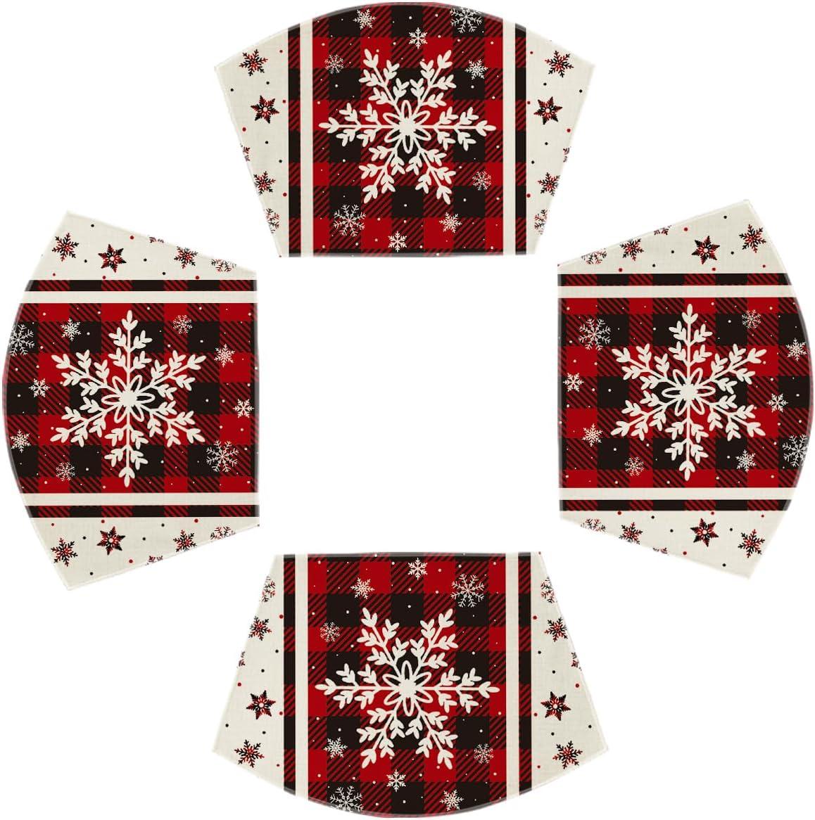 image:imageArtoid Mode Gray Buffalo Plaid Snowflakes Winter Placemats Set of 4 12x18 Inch Christmas Table Mats for Party Kitchen Dining DecorationRed