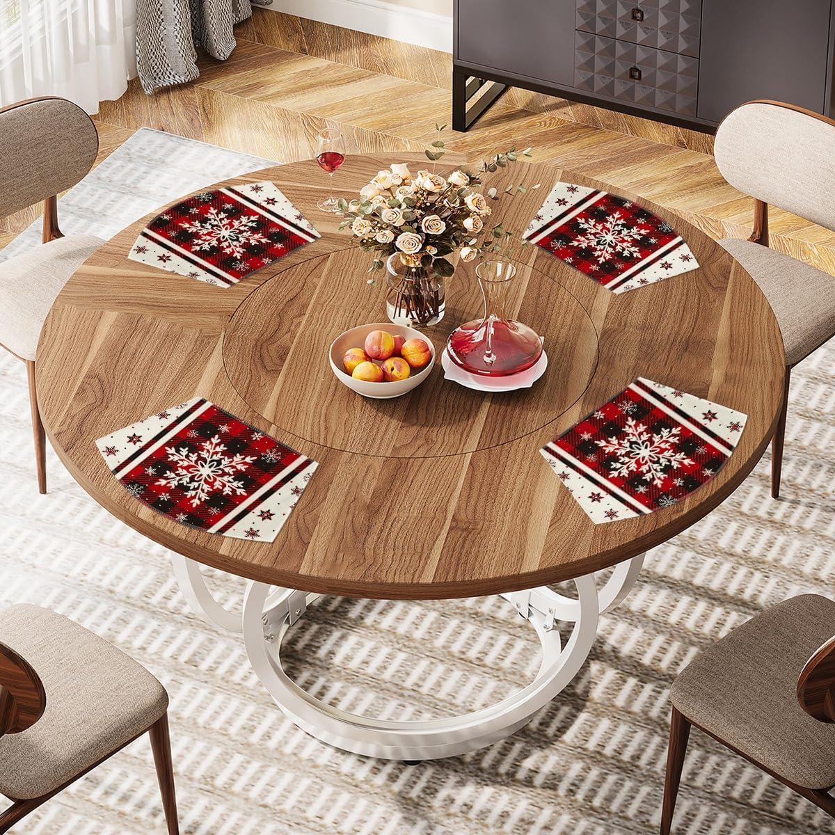 image:imageArtoid Mode Gray Buffalo Plaid Snowflakes Winter Placemats Set of 4 12x18 Inch Christmas Table Mats for Party Kitchen Dining DecorationRed