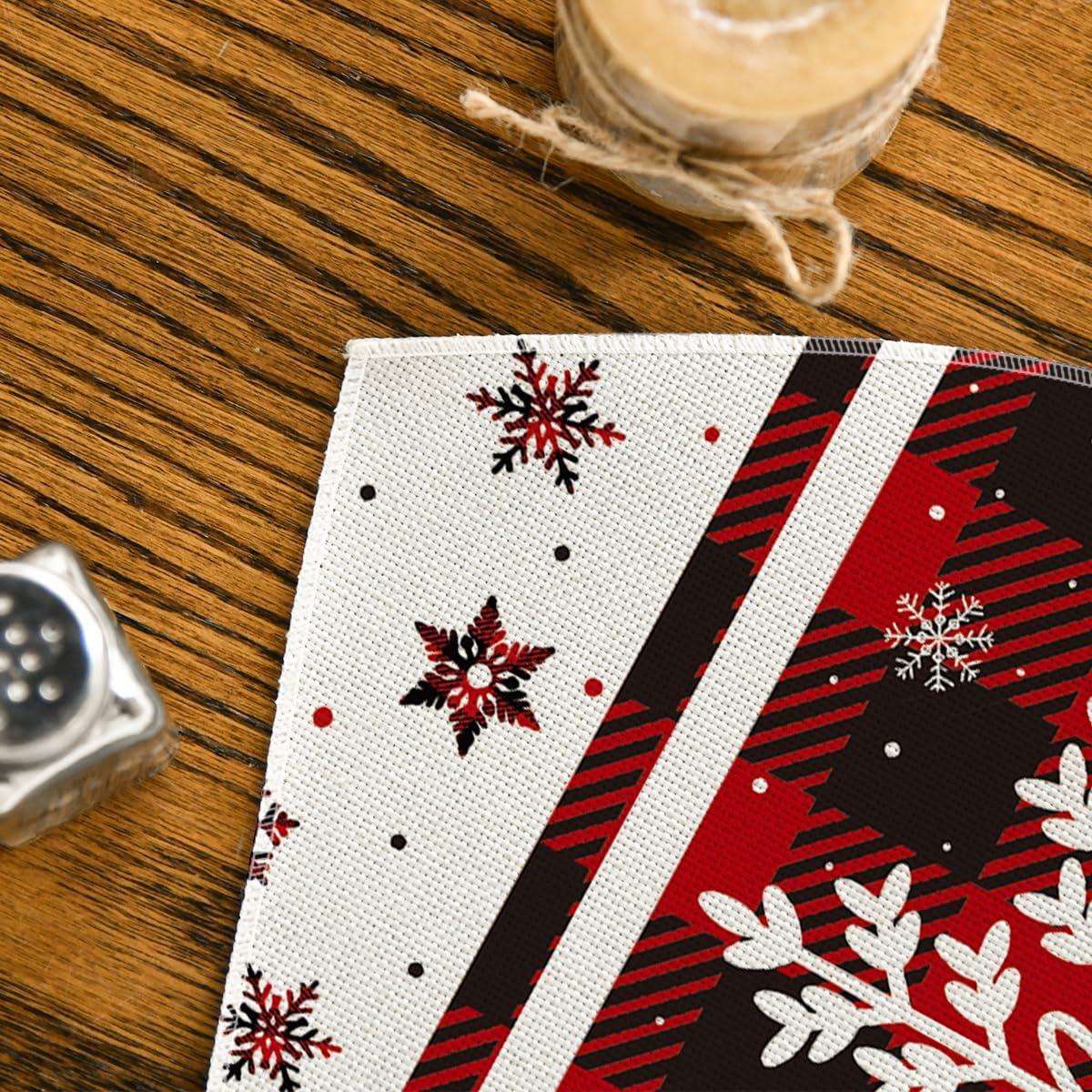 image:imageArtoid Mode Gray Buffalo Plaid Snowflakes Winter Placemats Set of 4 12x18 Inch Christmas Table Mats for Party Kitchen Dining DecorationRed