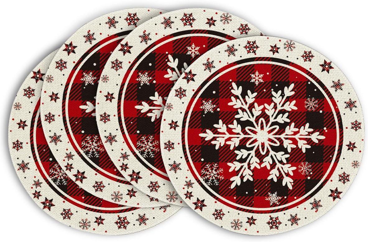 image:imageArtoid Mode Gray Buffalo Plaid Snowflakes Winter Placemats Set of 4 12x18 Inch Christmas Table Mats for Party Kitchen Dining DecorationRed