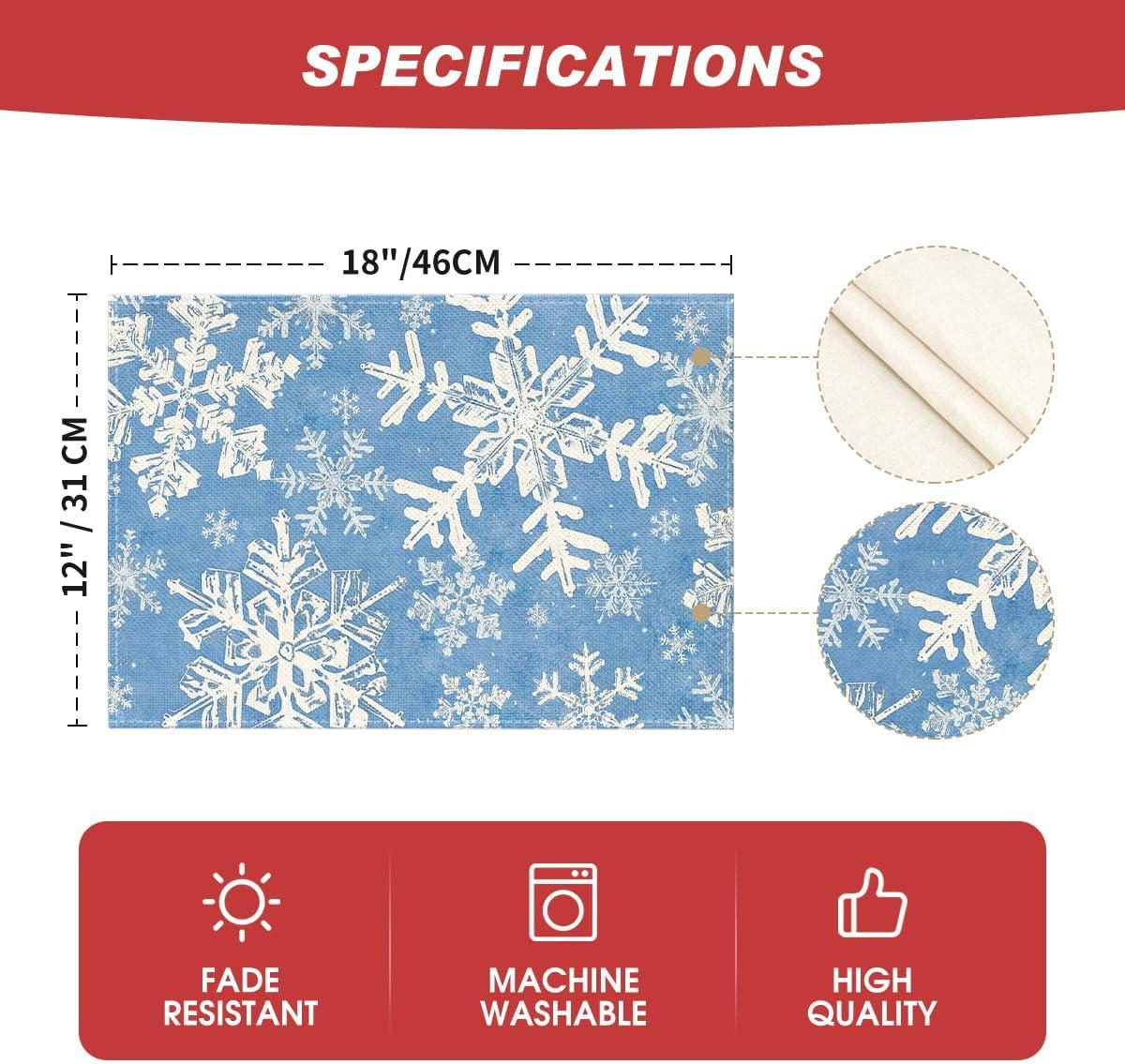 image:imageArtoid Mode Green Snowflakes Christmas Placemats for Dining Table 12 x 18 Inch Seasonal Winter Washable Table Mats Set of 4Blue