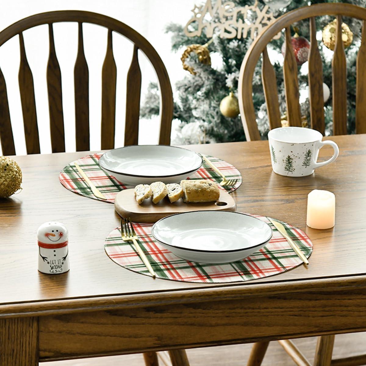 image:imageArtoid Mode Red Green Buffalo Plaid Christmas Placemats Set of 4 12x18 Inch Seasonal Winter Table Mats for Party Kitchen Dining DecorationRedGreen