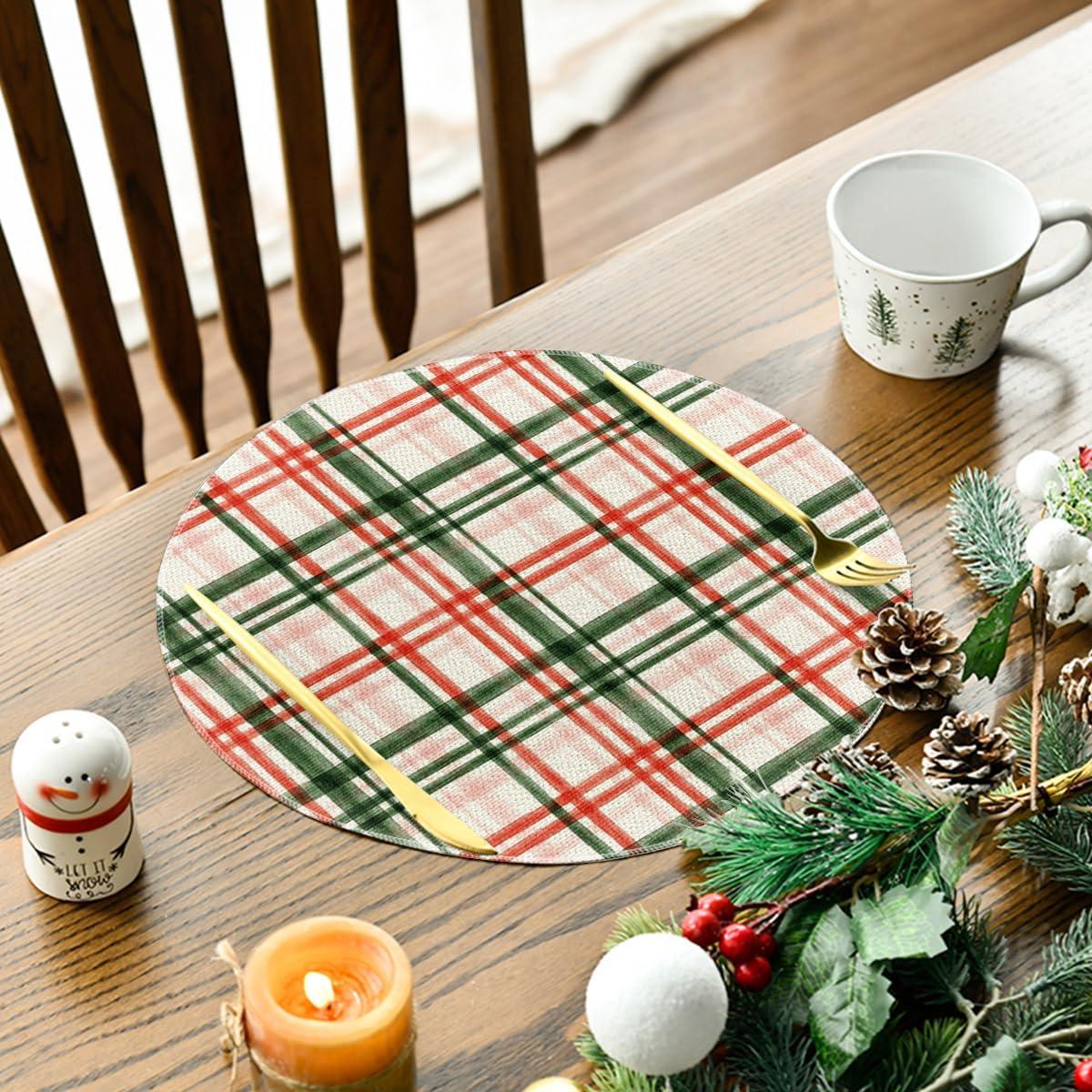 image:imageArtoid Mode Red Green Buffalo Plaid Christmas Placemats Set of 4 12x18 Inch Seasonal Winter Table Mats for Party Kitchen Dining DecorationRedGreen