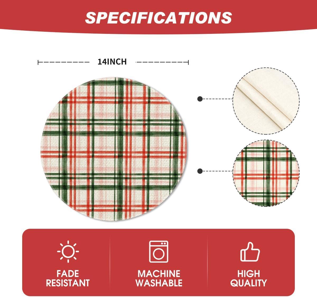 image:imageArtoid Mode Red Green Buffalo Plaid Christmas Placemats Set of 4 12x18 Inch Seasonal Winter Table Mats for Party Kitchen Dining DecorationRedGreen