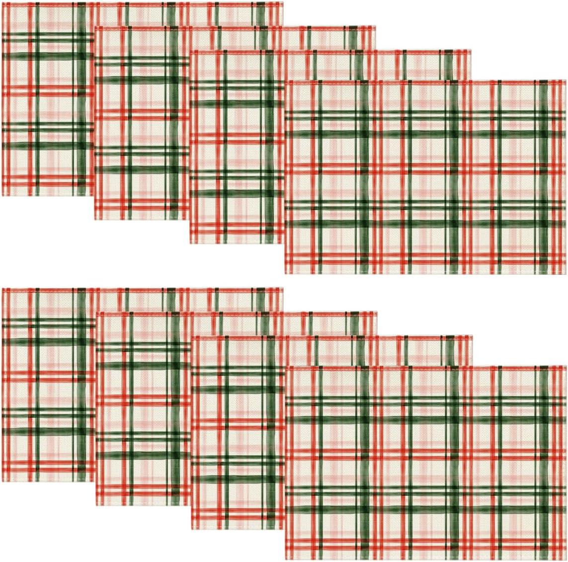 image:imageArtoid Mode Red Green Buffalo Plaid Christmas Placemats Set of 4 12x18 Inch Seasonal Winter Table Mats for Party Kitchen Dining DecorationRedGreen
