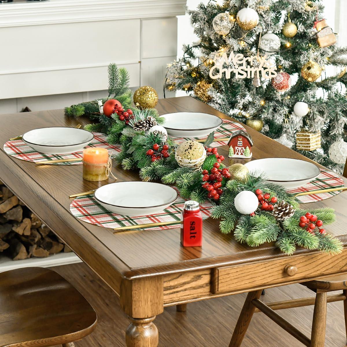 image:imageArtoid Mode Red Green Buffalo Plaid Christmas Placemats Set of 4 12x18 Inch Seasonal Winter Table Mats for Party Kitchen Dining DecorationRedGreen