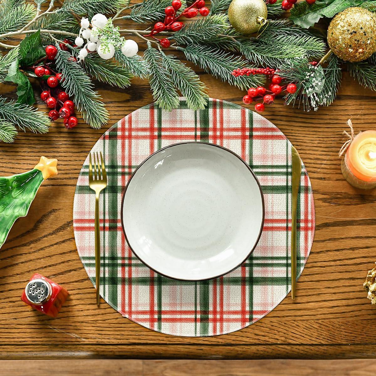 image:imageArtoid Mode Red Green Buffalo Plaid Christmas Placemats Set of 4 12x18 Inch Seasonal Winter Table Mats for Party Kitchen Dining DecorationRedGreen