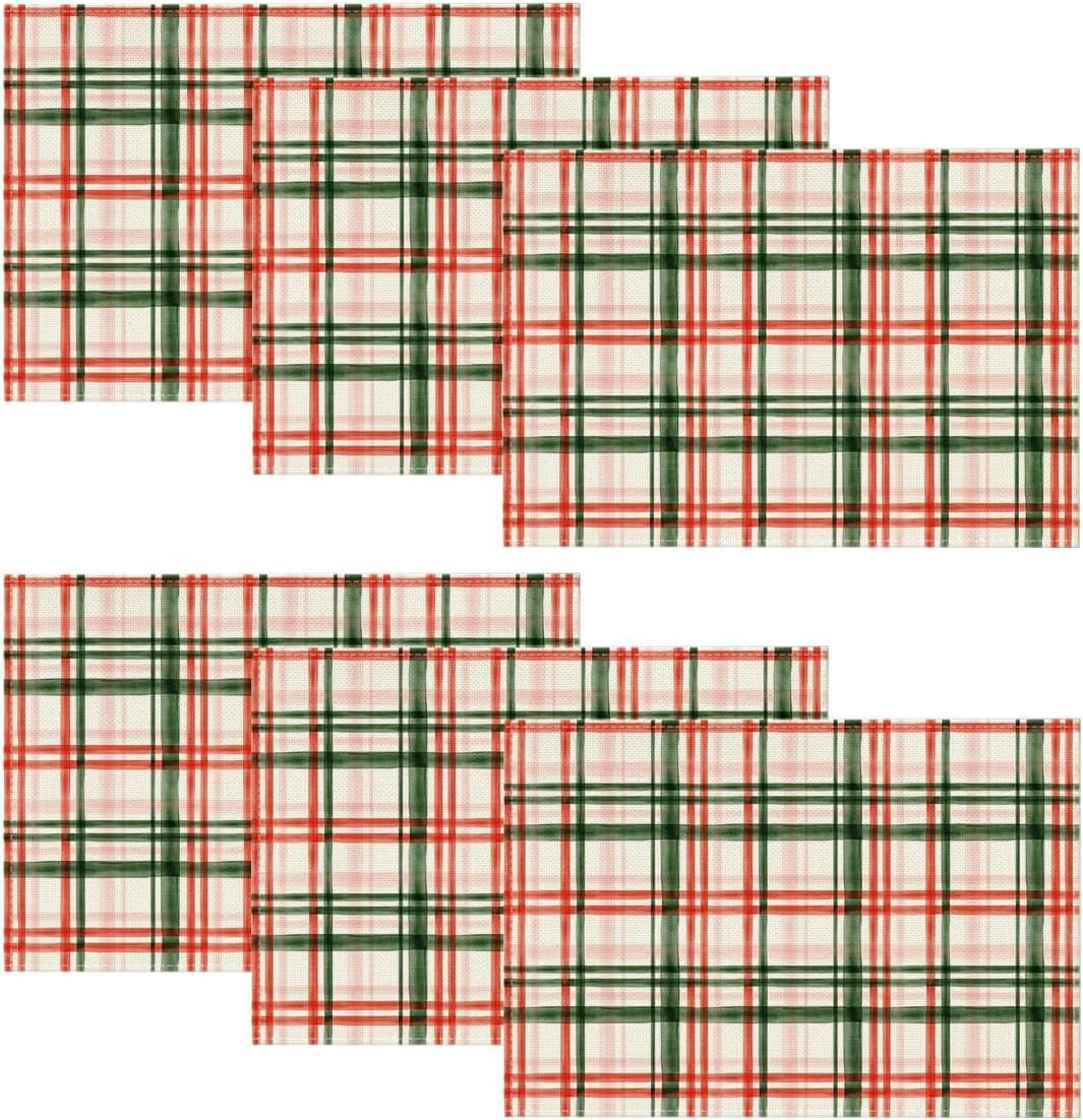 image:imageArtoid Mode Red Green Buffalo Plaid Christmas Placemats Set of 4 12x18 Inch Seasonal Winter Table Mats for Party Kitchen Dining DecorationRedGreen