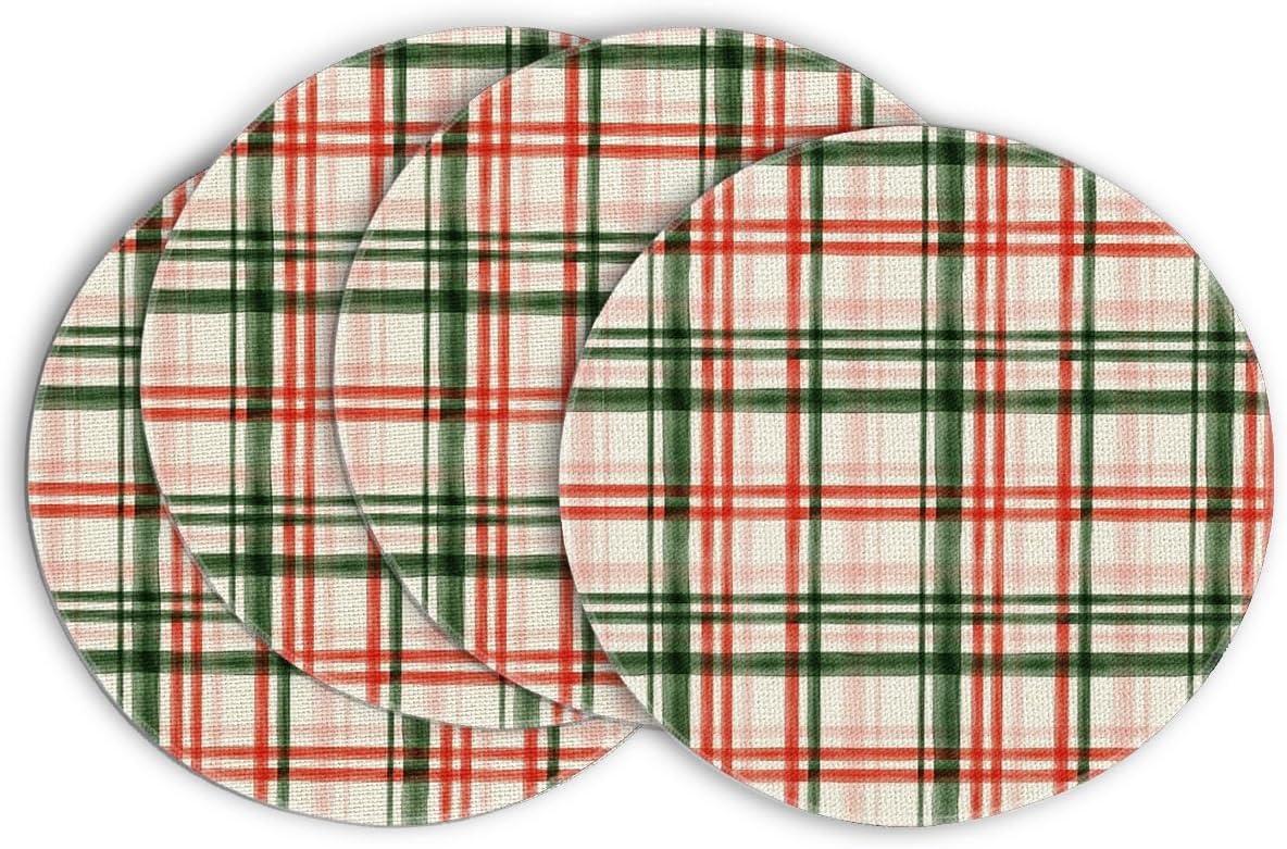 image:imageArtoid Mode Red Green Buffalo Plaid Christmas Placemats Set of 4 12x18 Inch Seasonal Winter Table Mats for Party Kitchen Dining DecorationRedGreen