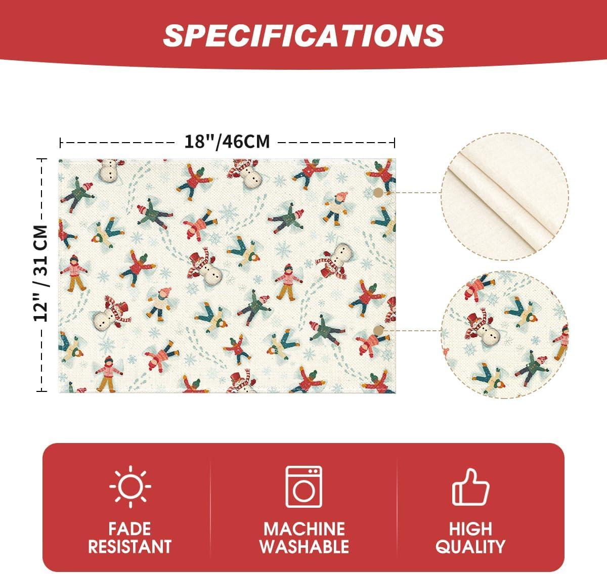 image:imageArtoid Mode Snow Ski Happy Winter Placemats Set of 4 12x18 Inch Seasonal Holiday Christmas Place Mats for Party Dining Table
