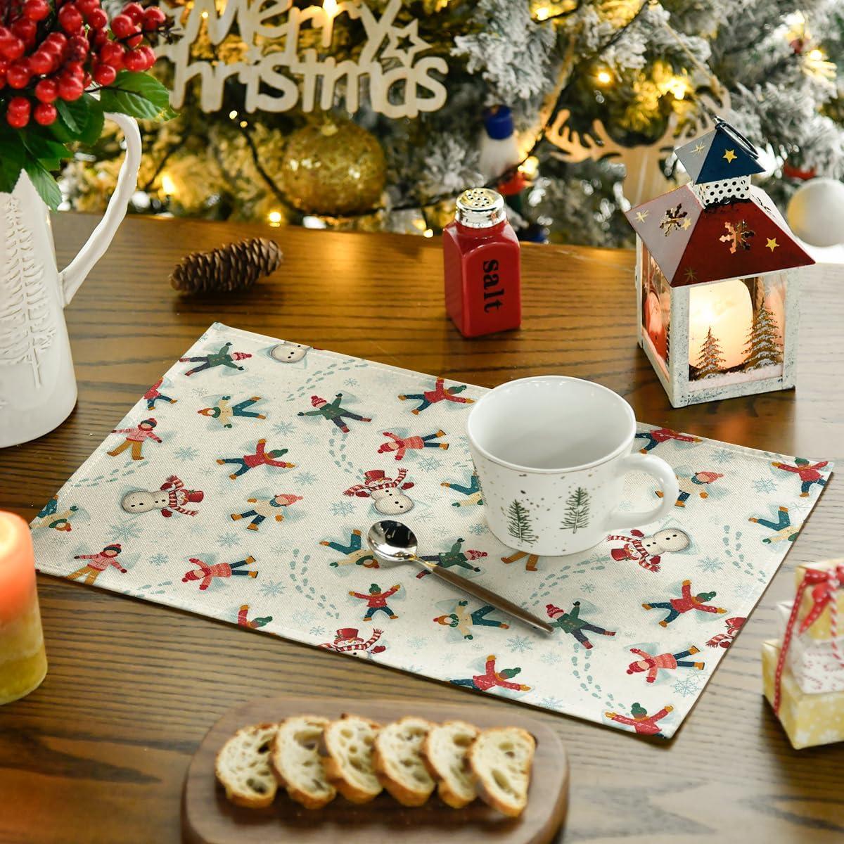 image:imageArtoid Mode Snow Ski Happy Winter Placemats Set of 4 12x18 Inch Seasonal Holiday Christmas Place Mats for Party Dining Table