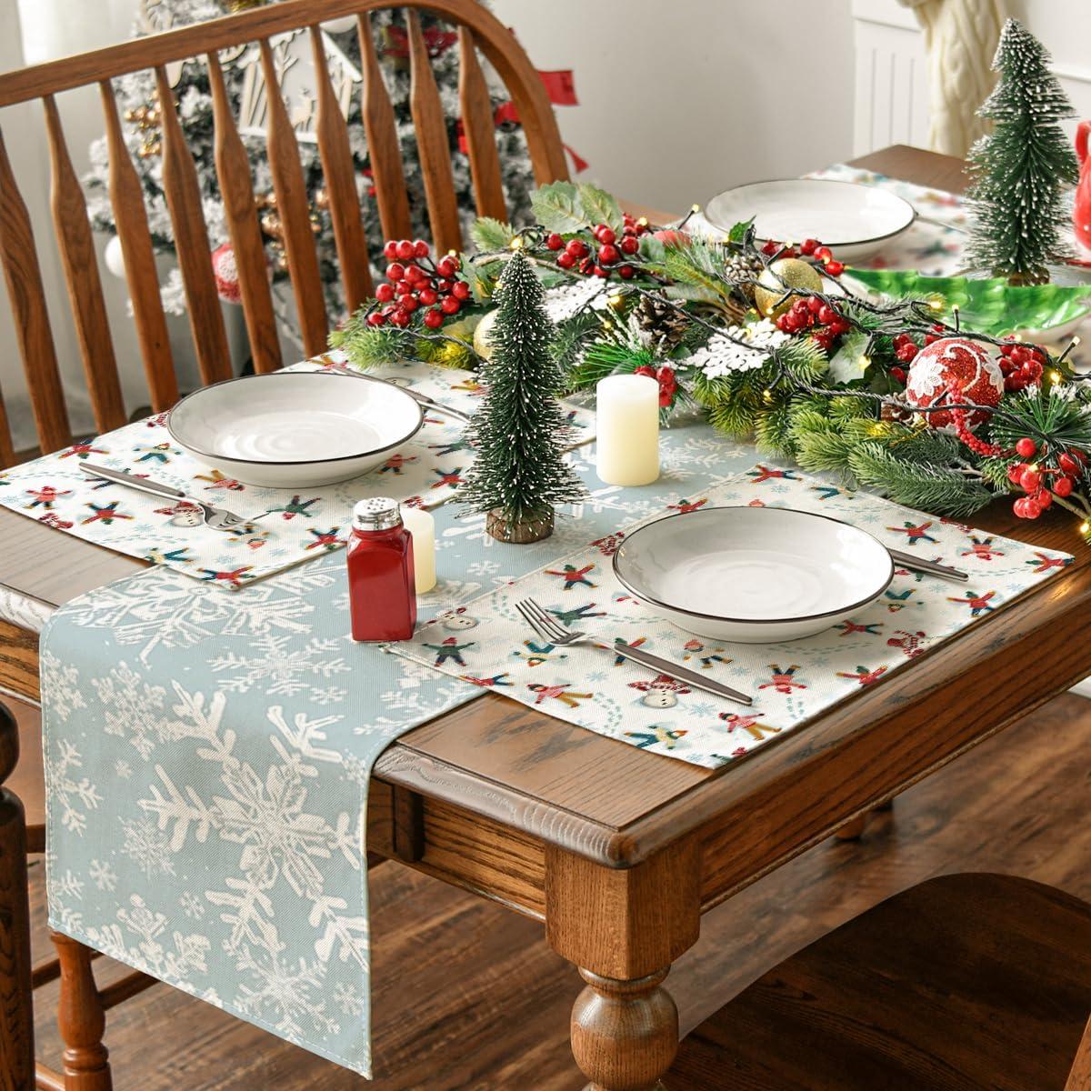image:imageArtoid Mode Snow Ski Happy Winter Placemats Set of 4 12x18 Inch Seasonal Holiday Christmas Place Mats for Party Dining Table