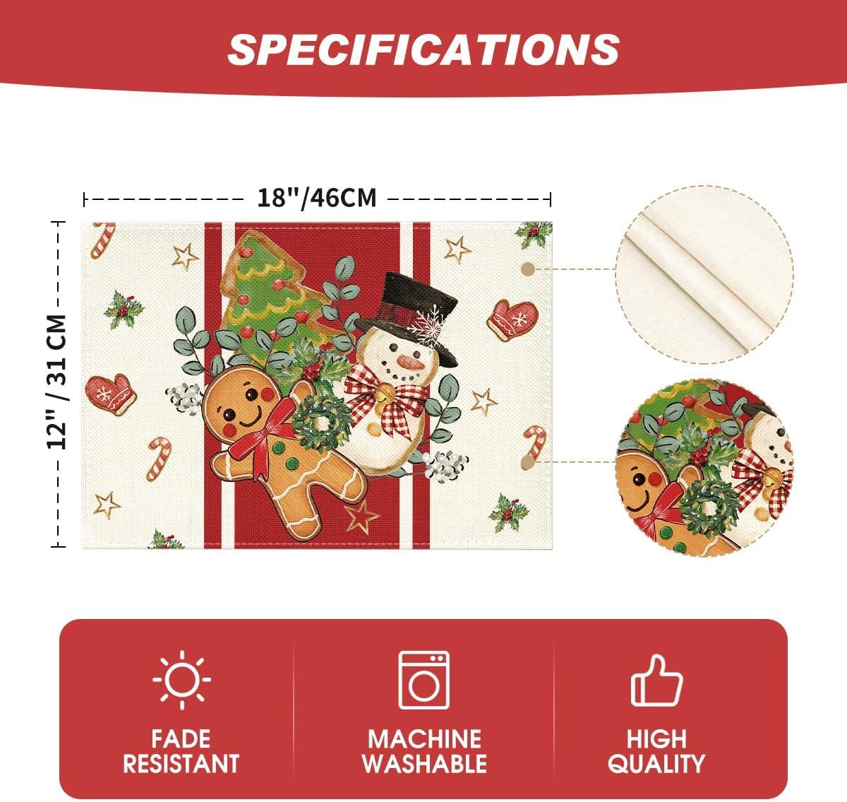 image:imageArtoid Mode Snowman Xmas Trees Christmas Placemats Set of 4 12x18 Inch Seasonal Winter Holiday Place Mats for Party Dining Table