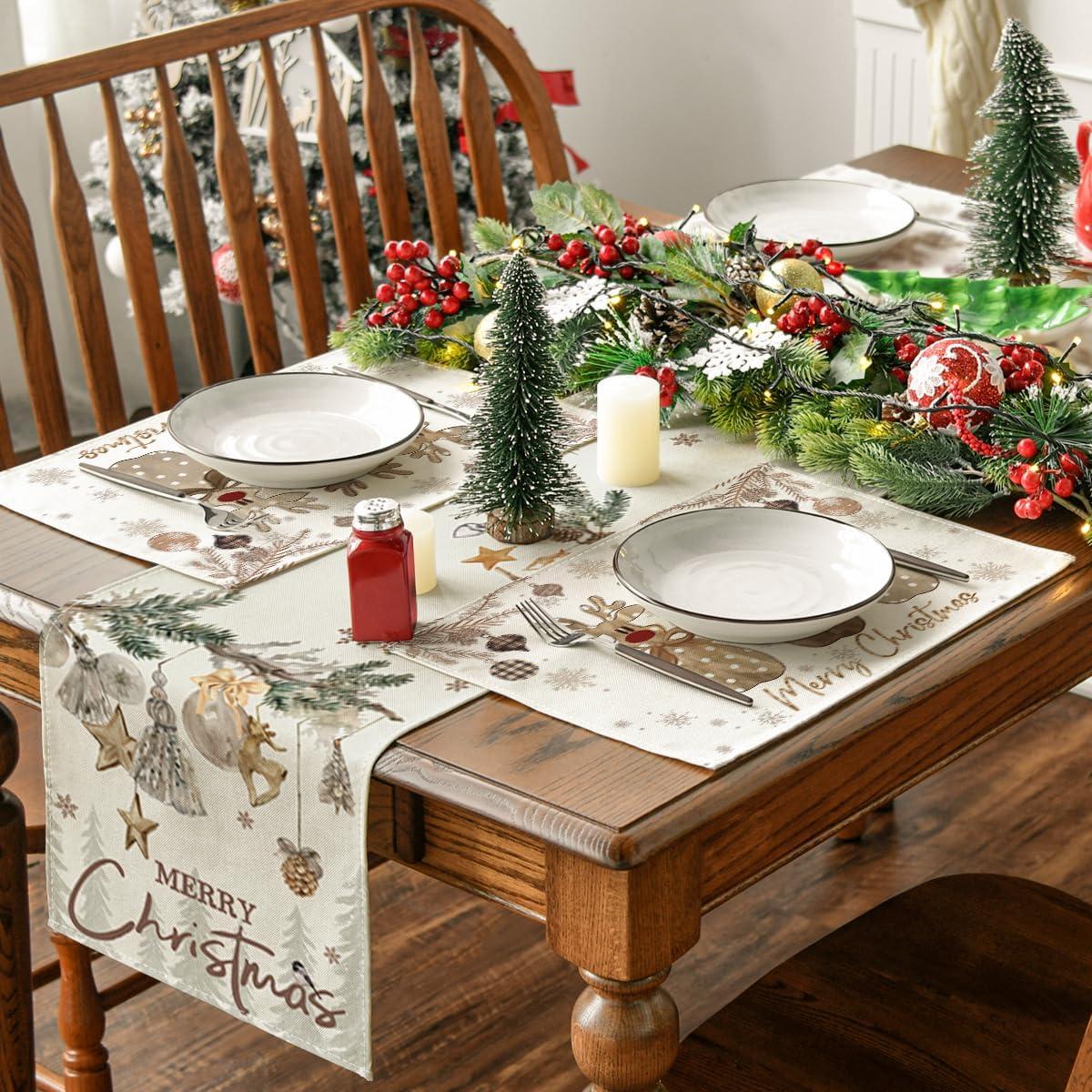 image:imageArtoid Mode Wood Reindeer Christmas Placemats Set of 4 12x18 Inch Seasonal Winter Holiday Place Mats for Party Dining TableWood
