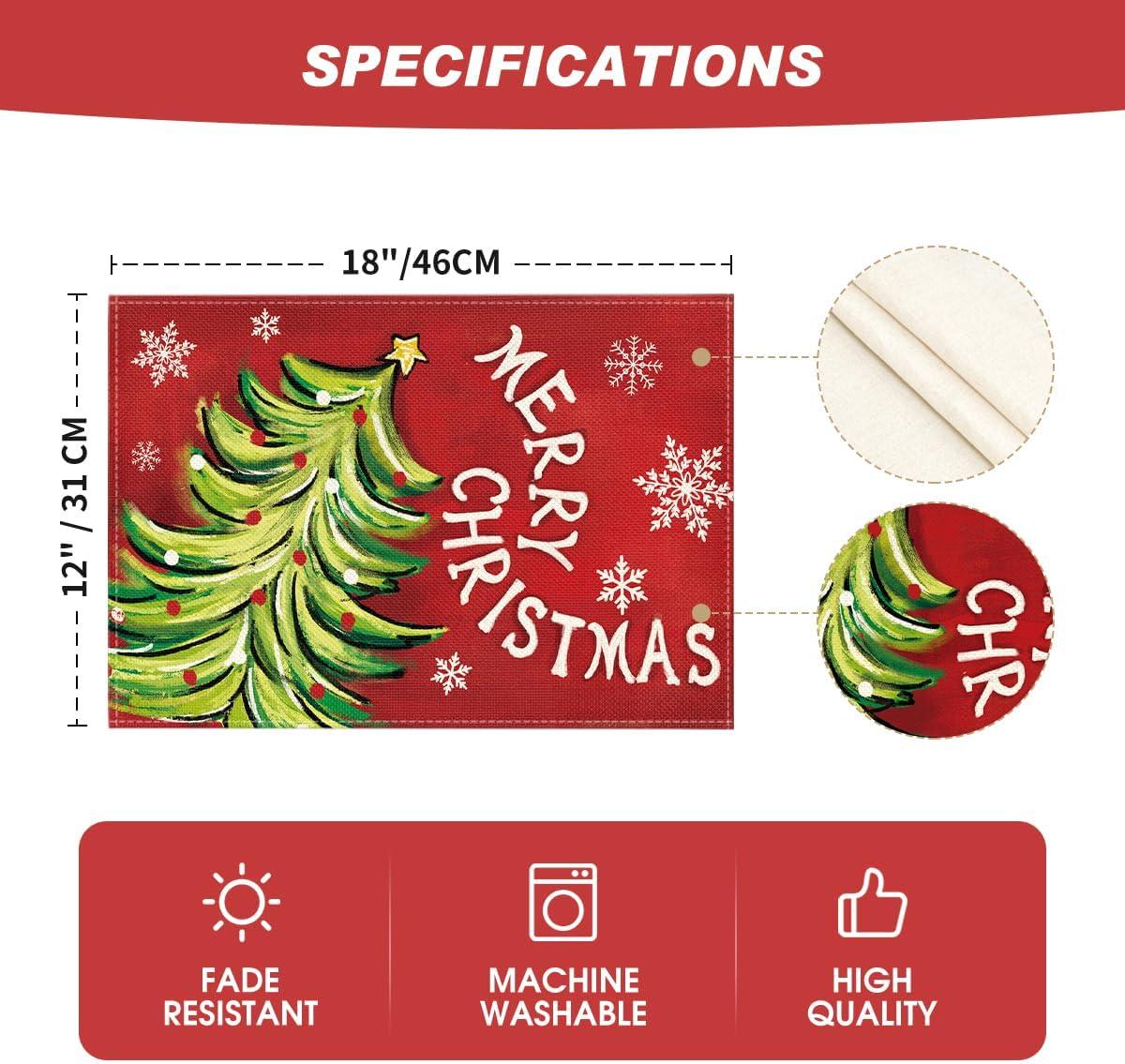 image:imageArtoid Mode Xmas Pine Red Mreey Christmas Placemats Set of 4 12x18 Inch Winter Table Mats for Table Runner Party Kitchen Dining Decoration