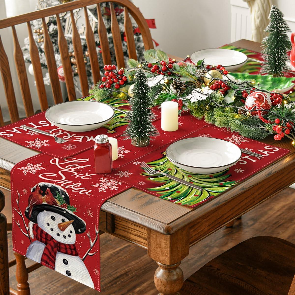 image:imageArtoid Mode Xmas Pine Red Mreey Christmas Placemats Set of 4 12x18 Inch Winter Table Mats for Table Runner Party Kitchen Dining Decoration
