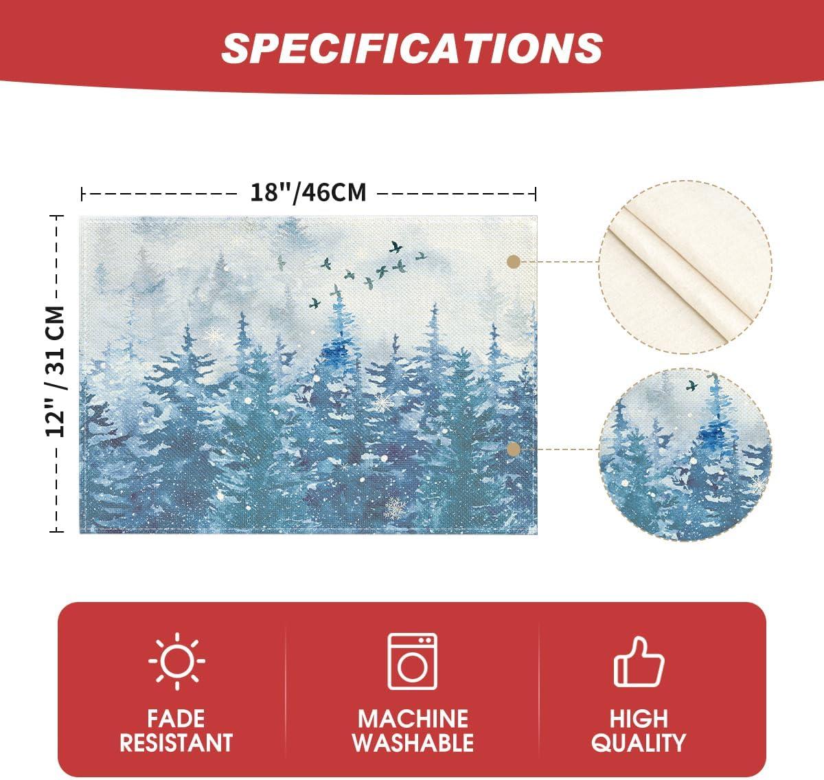 image:imageArtoid Mode Xmas Trees Winter Placemats Set of 4 12x18 Inch Seasonal Blue Christmas Table Mats for Party Kitchen Dining DecorationBlue