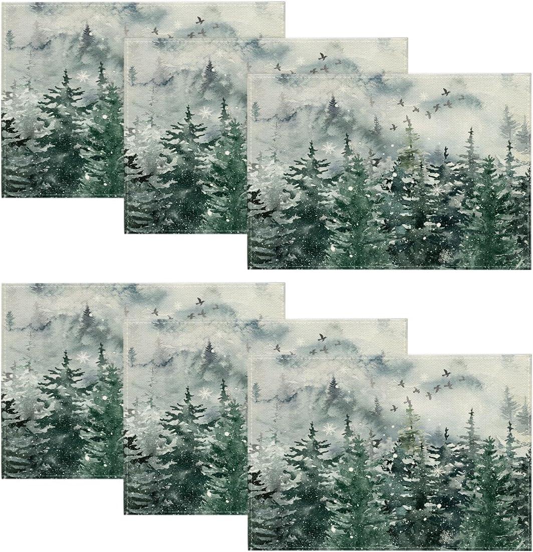image:imageArtoid Mode Xmas Trees Winter Placemats Set of 4 12x18 Inch Seasonal Blue Christmas Table Mats for Party Kitchen Dining DecorationGreen
