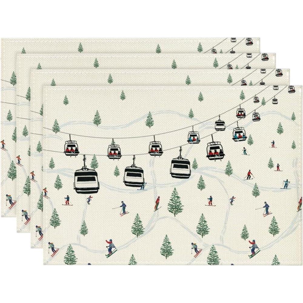 image:imageArtoid Mode Cable Car Ski Winter Placemats Set of 4 12x18 Inch Seasonal Holiday Christmas Place Mats for Party Dining Table