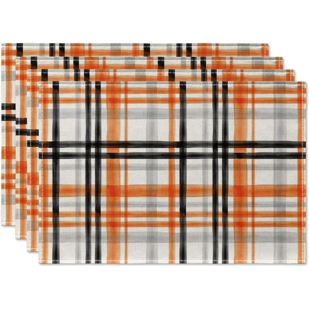 image:imageArtoid Mode Red Green Buffalo Plaid Christmas Placemats Set of 4 12x18 Inch Seasonal Winter Table Mats for Party Kitchen Dining DecorationOrangeBlack