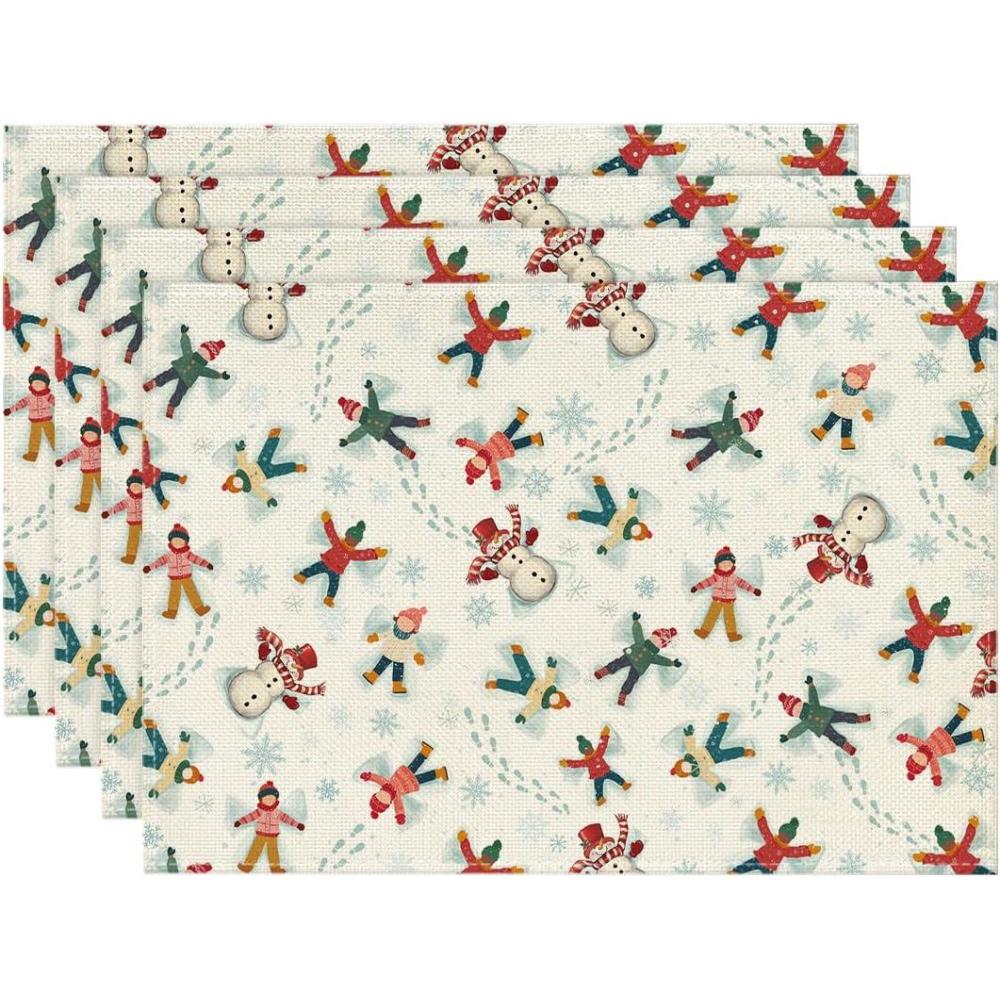 image:imageArtoid Mode Snow Ski Happy Winter Placemats Set of 4 12x18 Inch Seasonal Holiday Christmas Place Mats for Party Dining Table