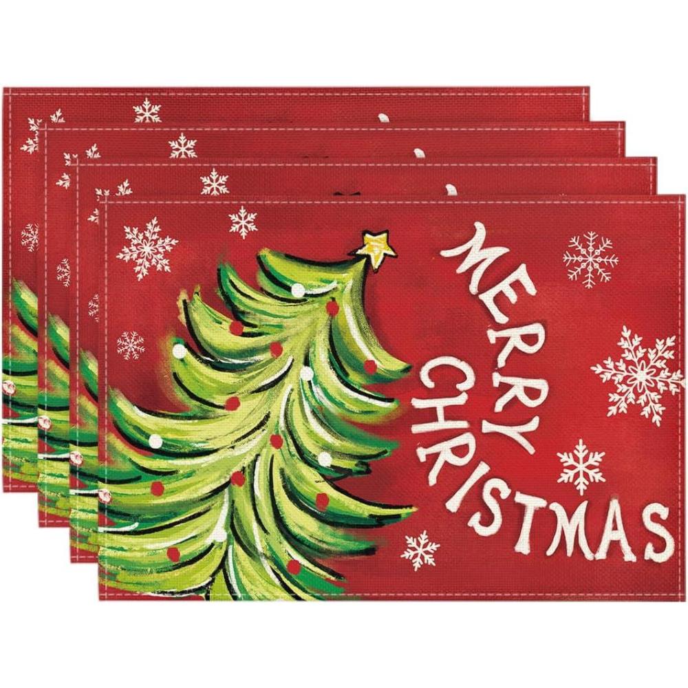 image:imageArtoid Mode Xmas Pine Red Mreey Christmas Placemats Set of 4 12x18 Inch Winter Table Mats for Table Runner Party Kitchen Dining Decoration