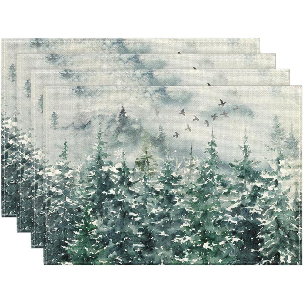 image:imageArtoid Mode Xmas Trees Winter Placemats Set of 4 12x18 Inch Seasonal Blue Christmas Table Mats for Party Kitchen Dining DecorationGreen