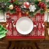 Artoid Mode Fair Isle Pattern Deers Winter Placemats Set of 4, 12×18 Inch Christmas Table Mats for Table Runner Party Kitchen Dining Decoration(Red)