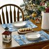 Artoid Mode Green Snowflakes Christmas Placemats for Dining Table, 12 x 18 Inch Seasonal Winter Washable Table Mats Set of 4(Blue)