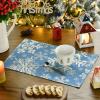 Artoid Mode Green Snowflakes Christmas Placemats for Dining Table, 12 x 18 Inch Seasonal Winter Washable Table Mats Set of 4(Blue)