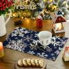 Artoid Mode Green Snowflakes Christmas Placemats for Dining Table, 12 x 18 Inch Seasonal Winter Washable Table Mats Set of 4(Navy Blue)