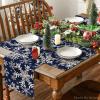 Artoid Mode Green Snowflakes Christmas Placemats for Dining Table, 12 x 18 Inch Seasonal Winter Washable Table Mats Set of 4(Navy Blue)