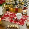 Artoid Mode Green Snowflakes Christmas Placemats for Dining Table, 12 x 18 Inch Seasonal Winter Washable Table Mats Set of 4(Red)