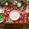 Artoid Mode Green Snowflakes Christmas Placemats for Dining Table, 12 x 18 Inch Seasonal Winter Washable Table Mats Set of 4(Red)