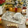 Artoid Mode Pine Branch Ornament Merry Christmas Placemats Set of 4, 12×18 Inch Seasonal Winter Table Mats for Party Kitchen Dining Decoration(Beige)