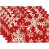 Artoid Mode Green Snowflakes Christmas Placemats for Dining Table, 12 x 18 Inch Seasonal Winter Washable Table Mats Set of 4(Red)