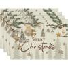 Artoid Mode Pine Branch Ornament Merry Christmas Placemats Set of 4, 12×18 Inch Seasonal Winter Table Mats for Party Kitchen Dining Decoration(Beige)