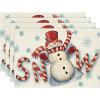 Artoid Mode Red Snow Snowman Winter Placemats Set of 4, 12×18 Inch Seasonal Holiday Christmas Place Mats for Party Dining Table(Red)