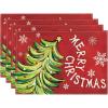 Artoid Mode Xmas Pine Red Mreey Christmas Placemats Set of 4, 12×18 Inch Winter Table Mats for Table Runner Party Kitchen Dining Decoration