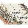 Artoid Mode Xmas Trees Holly Pine Cone Merry Christmas Placemats Set of 4, 12×18 Inch Seasonal Winter Holiday Table Mats for Party Kitchen Dining Decoration(Beige)