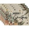 Artoid Mode Xmas Trees Holly Pine Cone Merry Christmas Placemats Set of 4, 12×18 Inch Seasonal Winter Holiday Table Mats for Party Kitchen Dining Decoration(Wood)